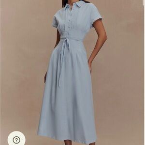 Meshki Blue Linen Midi Dress